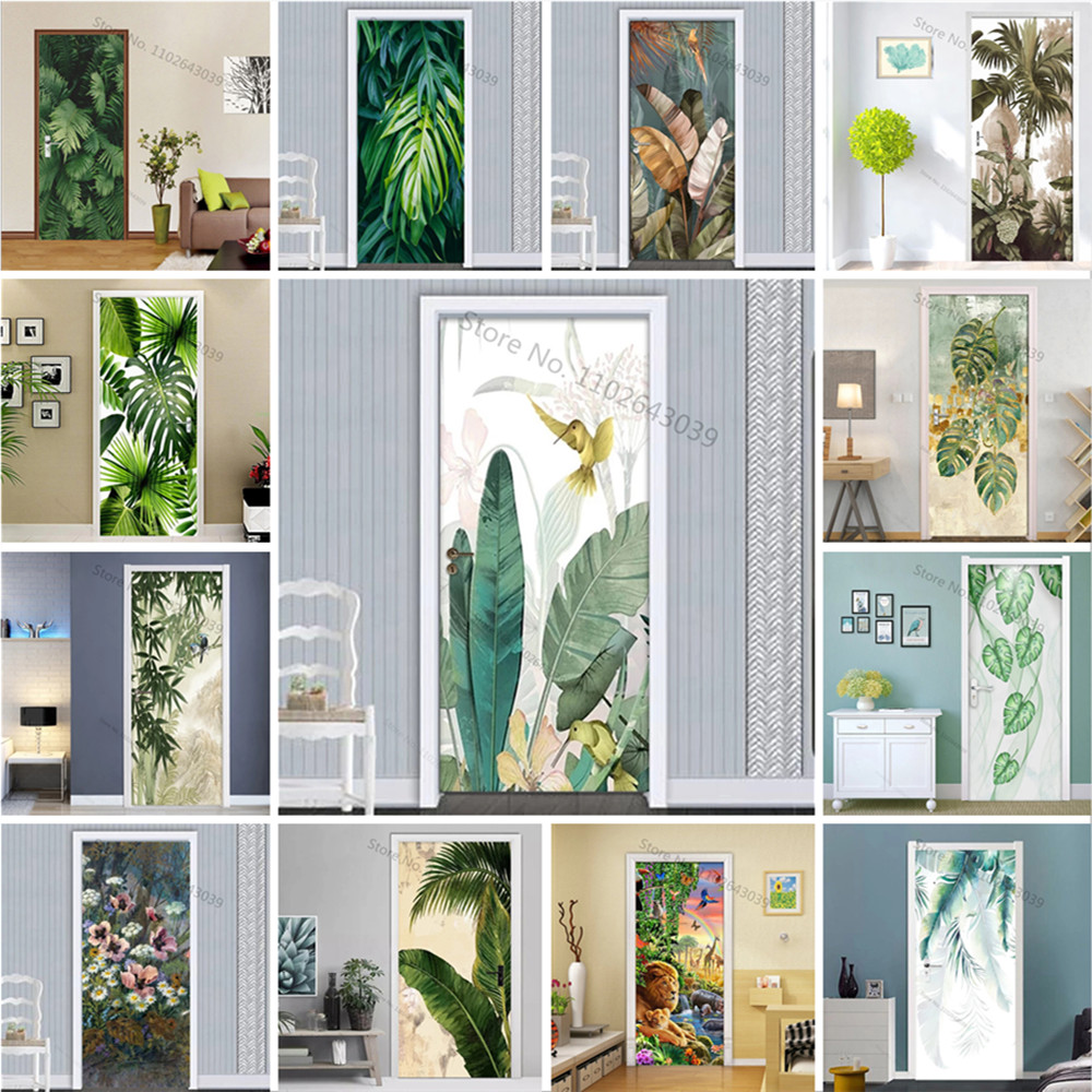Home Decor On Sale - Self adhesive Plantain Green Leaves Door