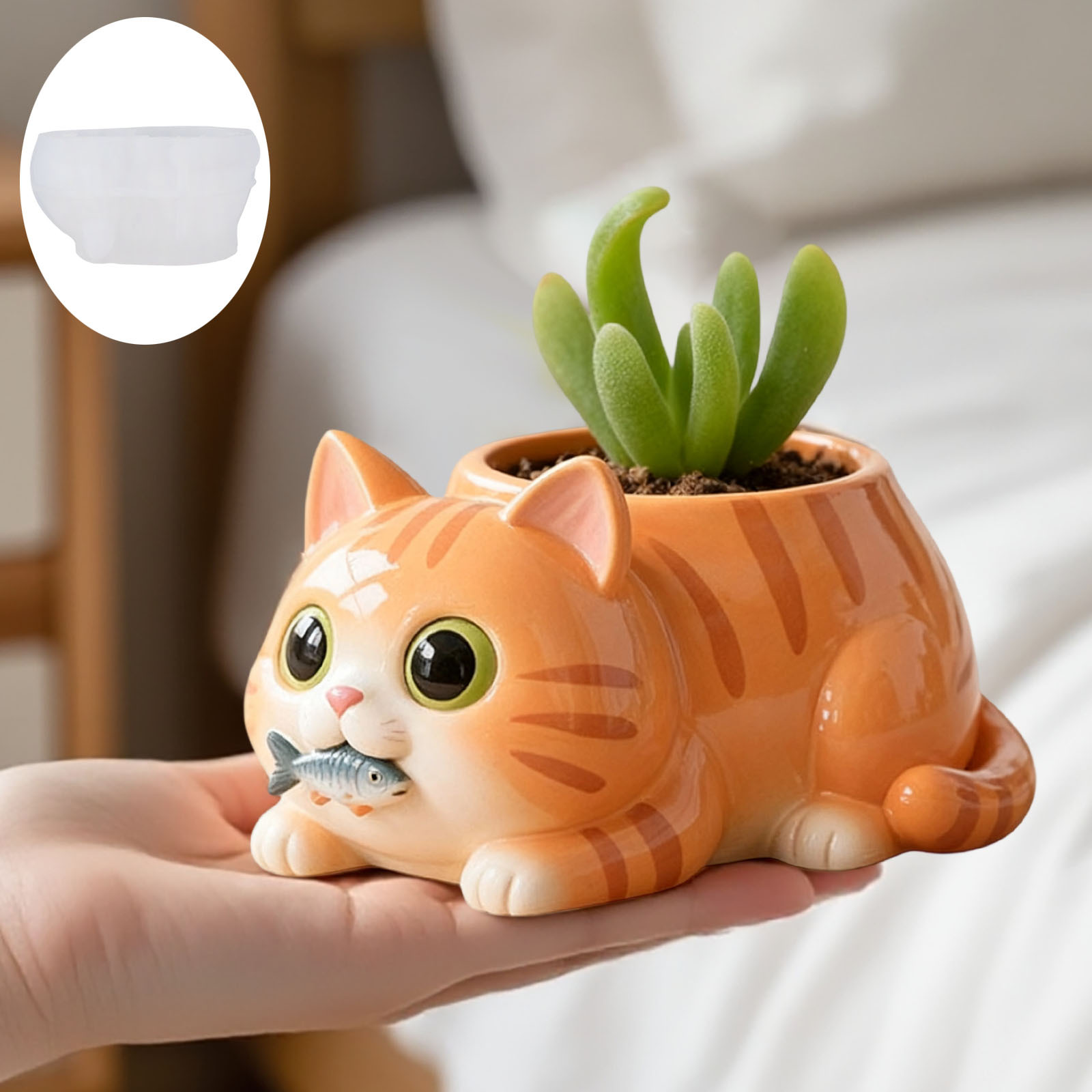 Succulent Planter Pot - Cat Eating Fish Flower Pot Silicone