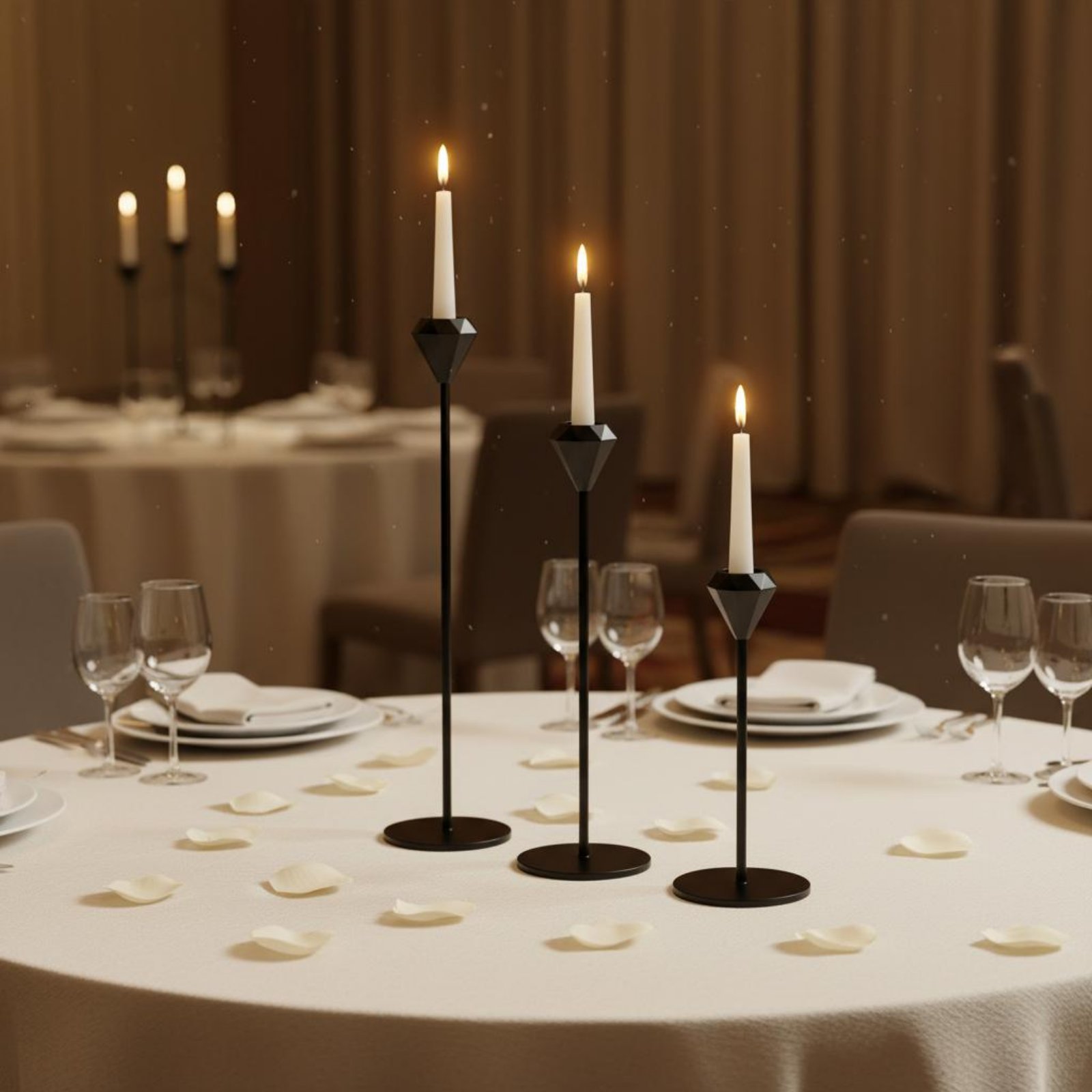 Home Decor Luxury - 3 Pieces Crystal Top Candlestick Set