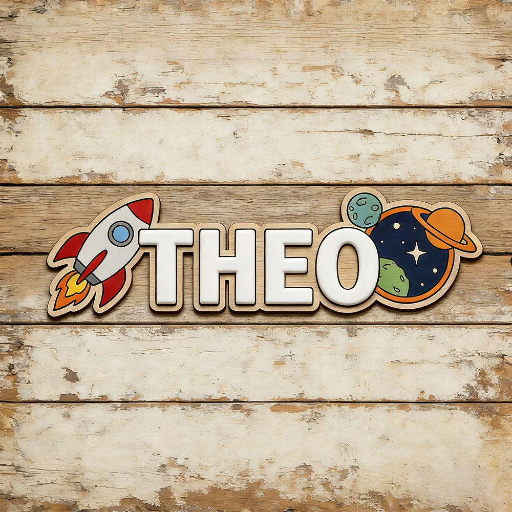 Home Decor Rustic - Personalized Space Rocket Name Sign for