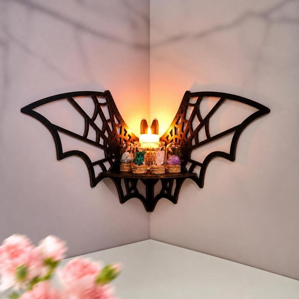 Floating Shelves - Wooden Bat Corner Shelf Hollow Pattern