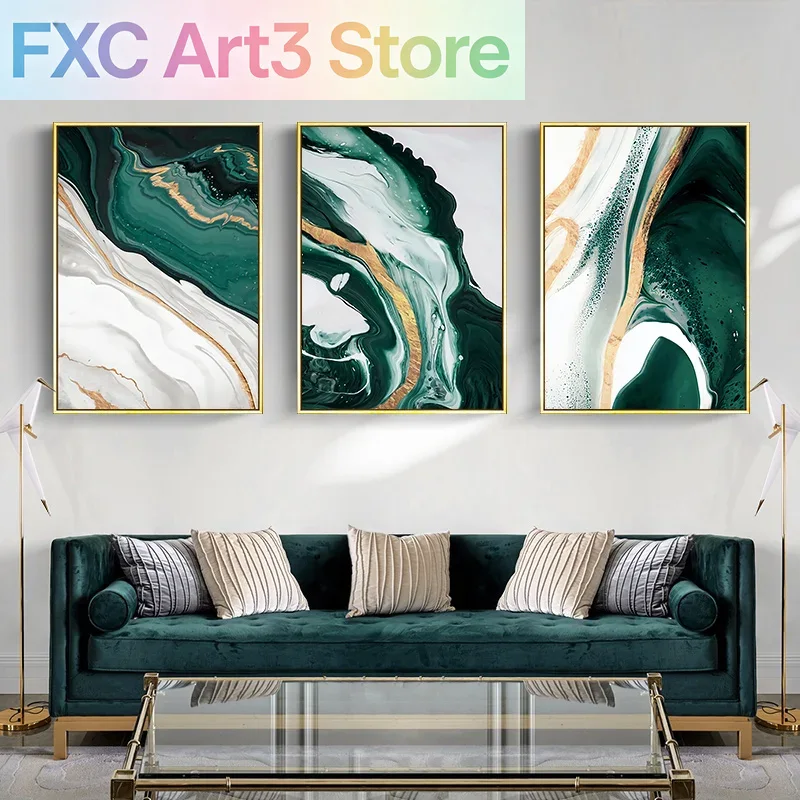 Home Decor Luxury - 1pc frameless,Modern Marble Abstract Green Lines