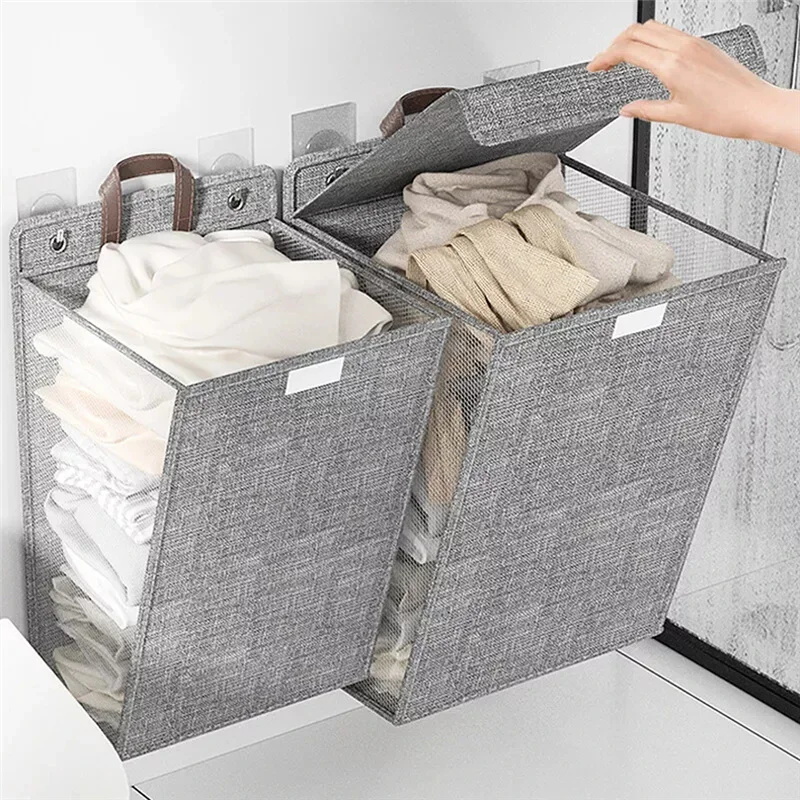 Woven Wall Basket - 1 Pc Foldable Adhesive Laundry Basket