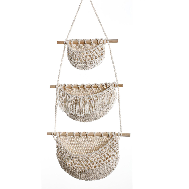 Hand-Woven Cotton Rope 3-Tier  - Woven Wall Basket ulasan dan harga