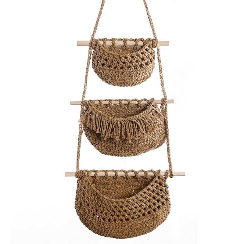 Hand-Woven Cotton Rope 3-Tier  - Woven Wall Basket ulasan dan harga