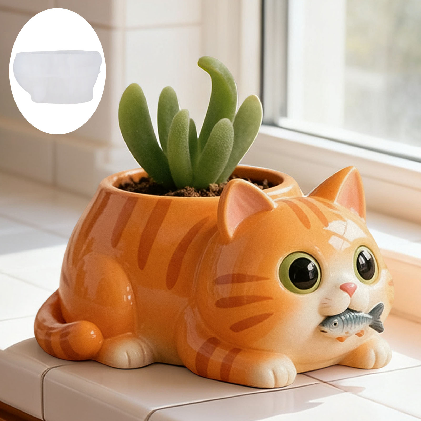 Cat Eating Fish Flower Pot Sil - Succulent Planter Pot ulasan dan harga