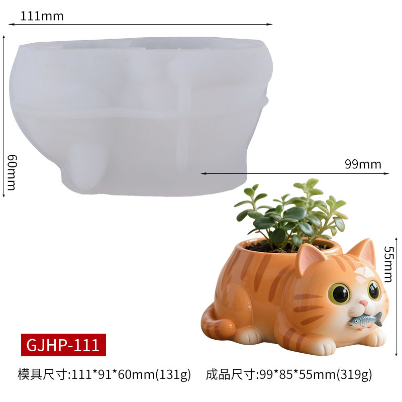 Cat Eating Fish Flower Pot Sil - Succulent Planter Pot ulasan dan harga