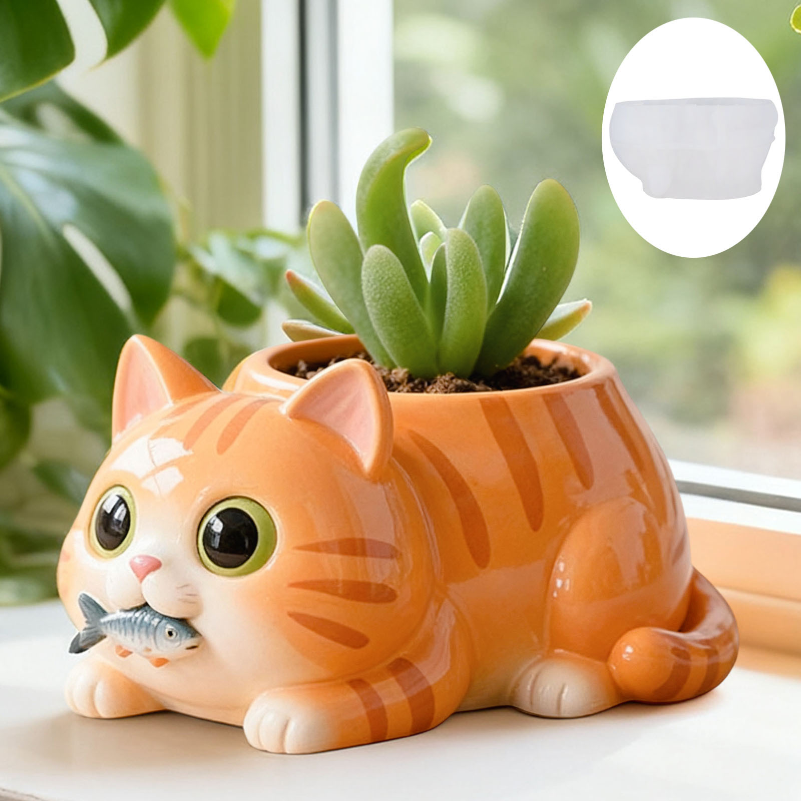 Cat Eating Fish Flower Pot Sil - Succulent Planter Pot ulasan dan harga