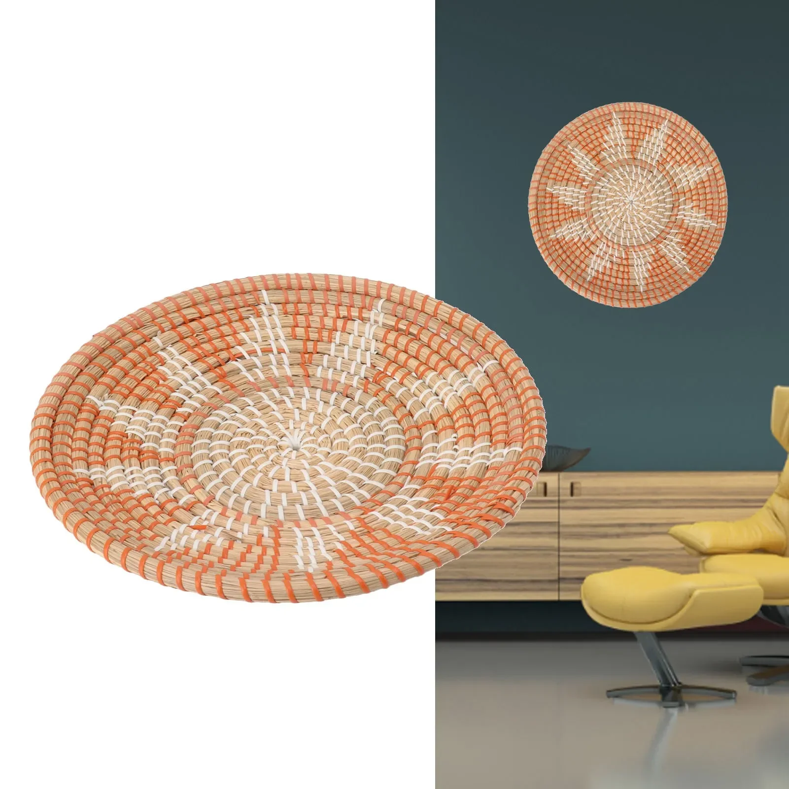 Round Grass Wall Ornaments 35c - Woven Wall Basket ulasan dan harga