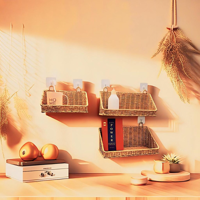 Woven Rattan Hanging Storage B - Woven Wall Basket ulasan dan harga