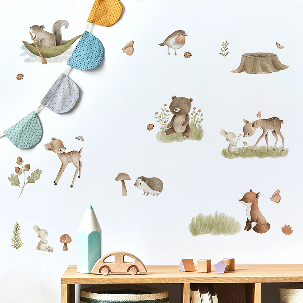 Nordic Forest Cartoon Wall Sti - Home Decor Vinyl Flooring ulasan dan harga