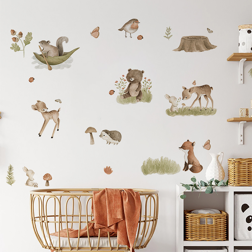 Nordic Forest Cartoon Wall Sti - Home Decor Vinyl Flooring ulasan dan harga