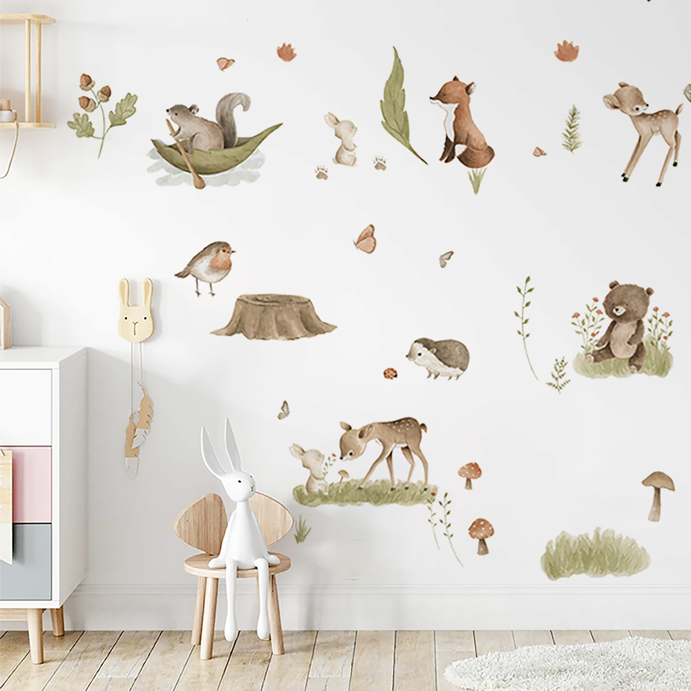 Nordic Forest Cartoon Wall Sti - Home Decor Vinyl Flooring ulasan dan harga