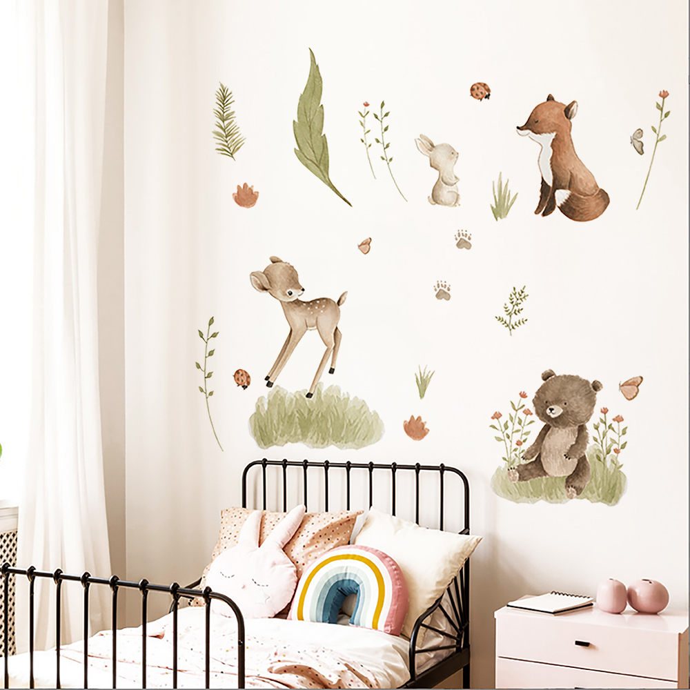 Nordic Forest Cartoon Wall Sti - Home Decor Vinyl Flooring ulasan dan harga