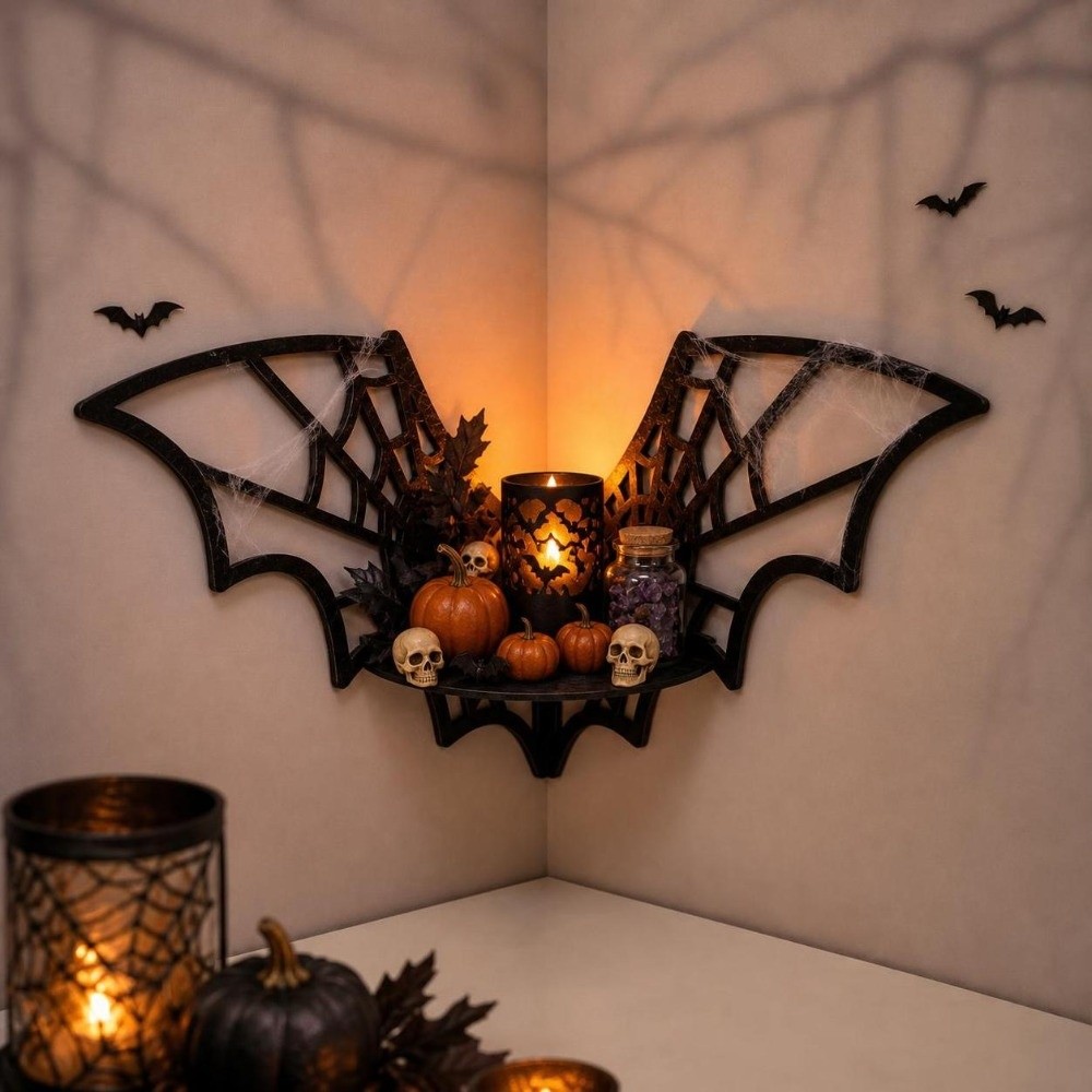 Wooden Bat Corner Shelf Hollow - Floating Shelves ulasan dan harga