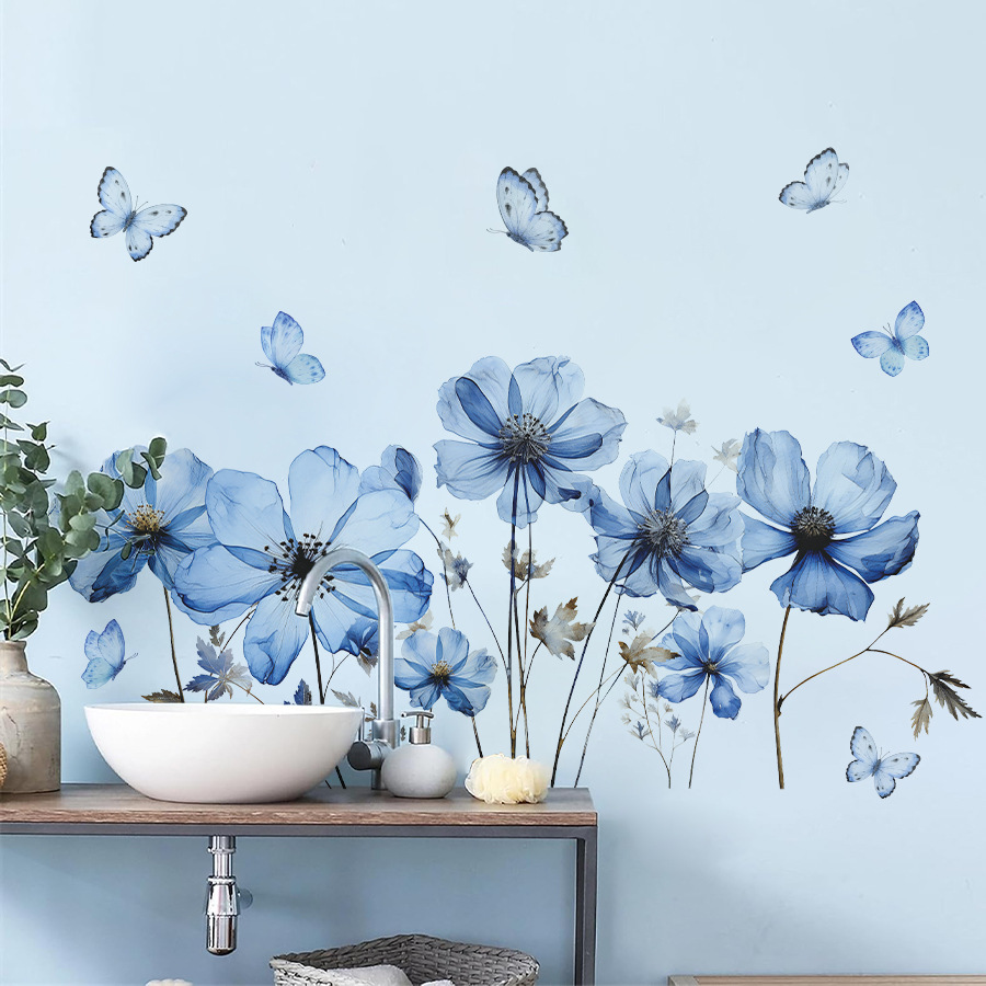 Fresh Blue Butterfly & Flower  - Home Decor Vinyl Flooring ulasan dan harga