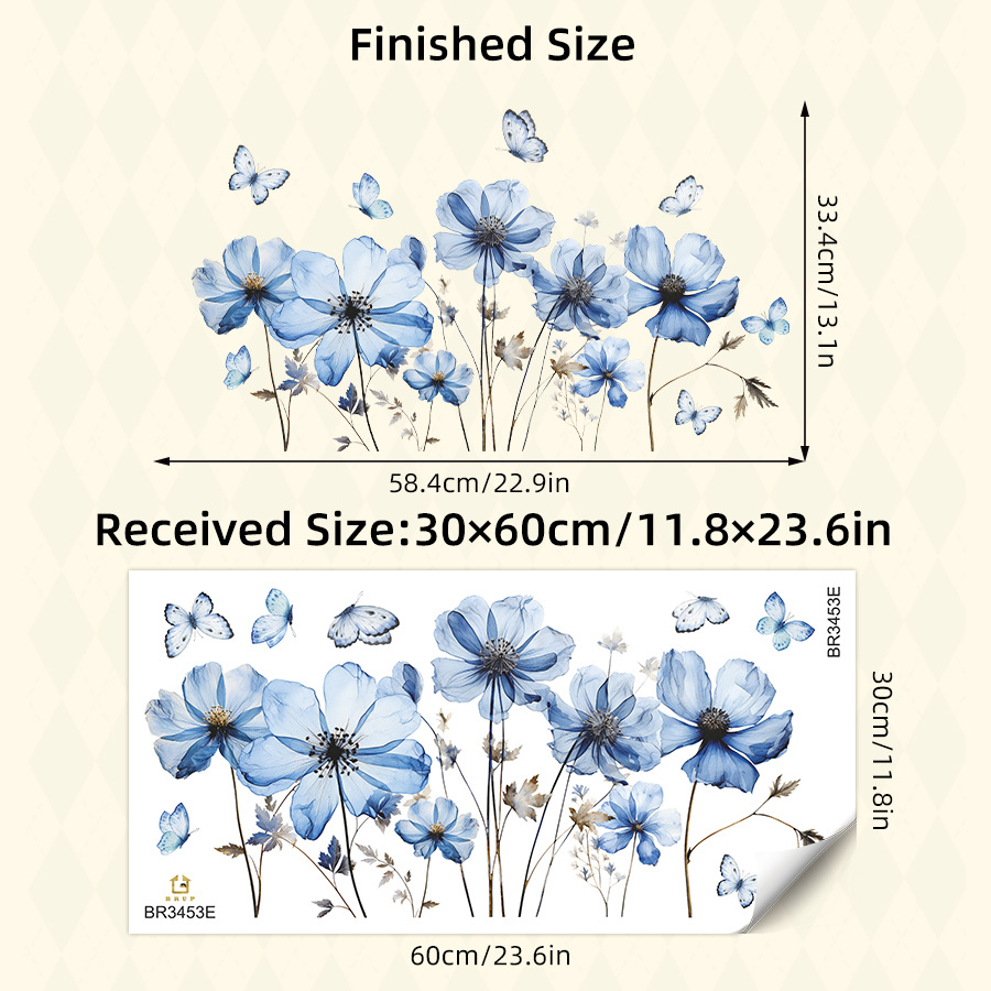 Fresh Blue Butterfly & Flower  - Home Decor Vinyl Flooring ulasan dan harga