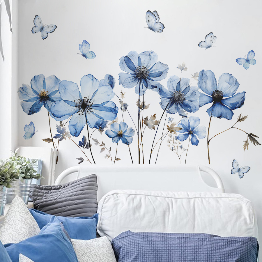 Fresh Blue Butterfly & Flower  - Home Decor Vinyl Flooring ulasan dan harga