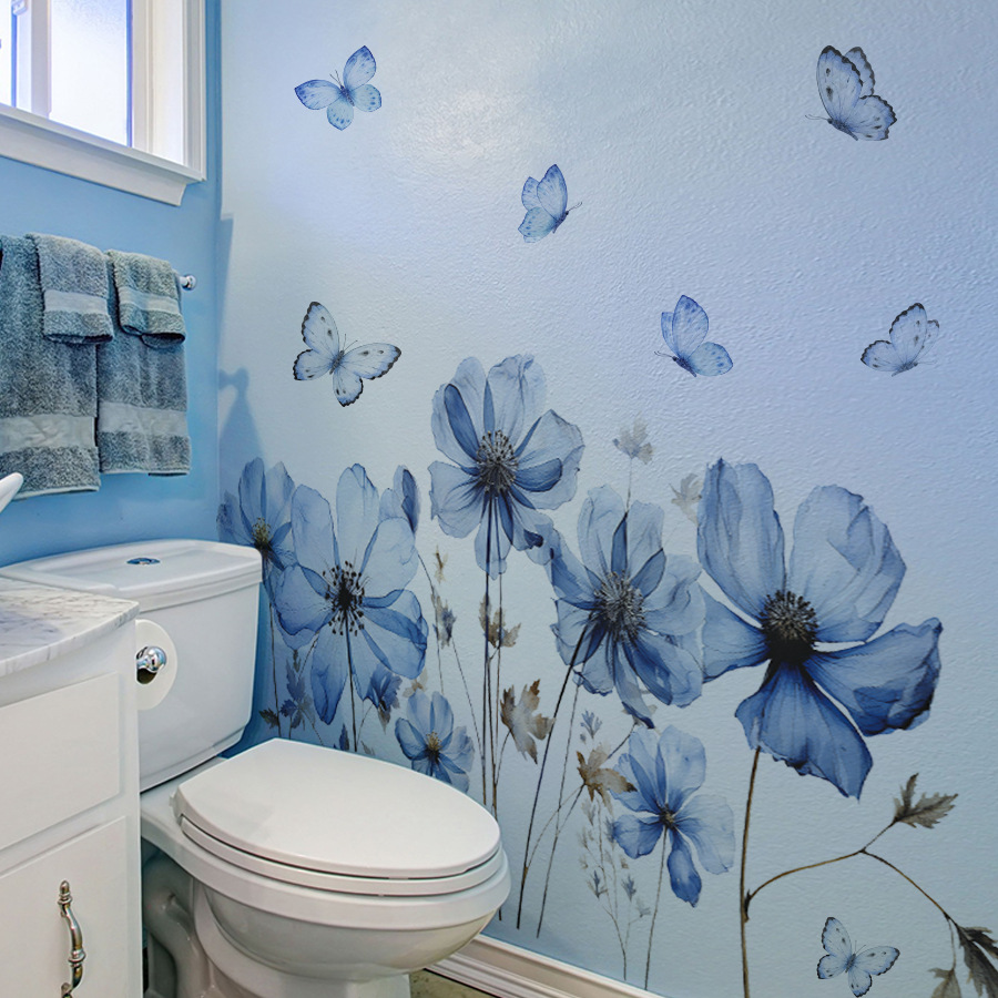 Fresh Blue Butterfly & Flower  - Home Decor Vinyl Flooring ulasan dan harga