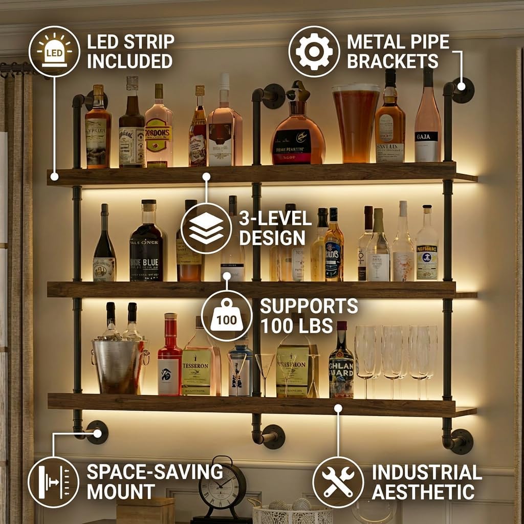 Wall Mounted Wine Rack With LE - Floating Shelves ulasan dan harga