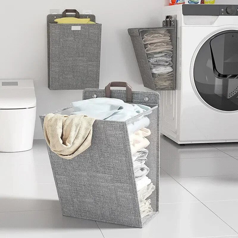 1pc Foldable Adhesive Laundry  - Woven Wall Basket ulasan dan harga